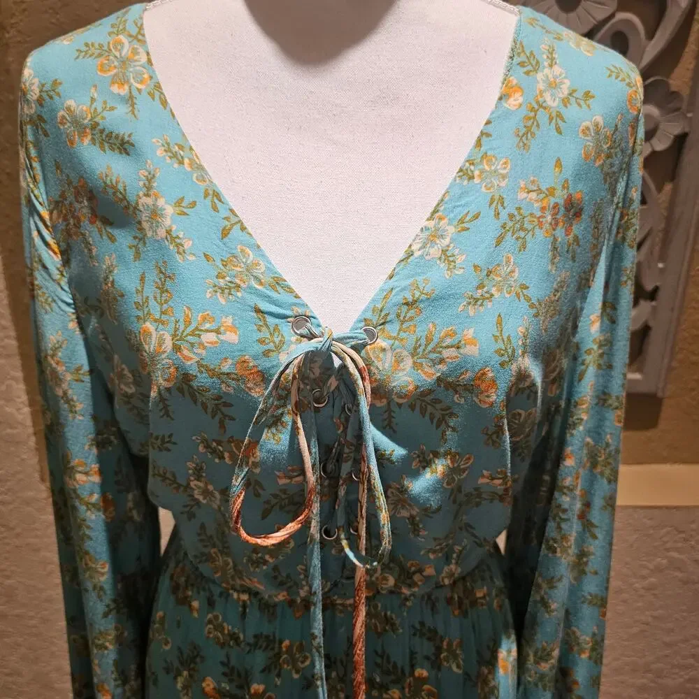 Unbranded Boho Romantic Maxi Dress XL Floral Cottagecore Prairie Tiered Flowy - Picture 6 of 11